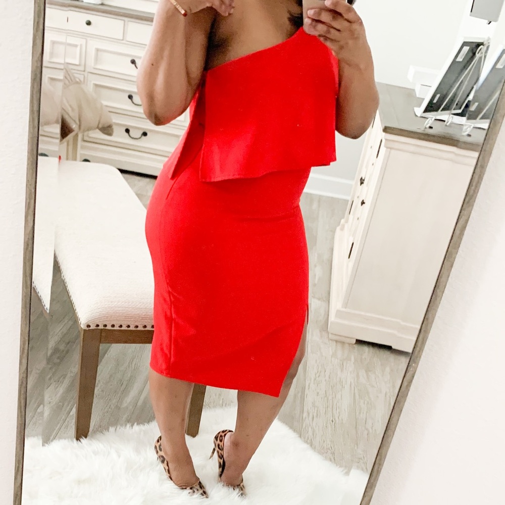 Red one shoulder dress by Gianni Bini